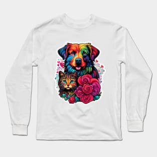 Dog, cat and roses Long Sleeve T-Shirt